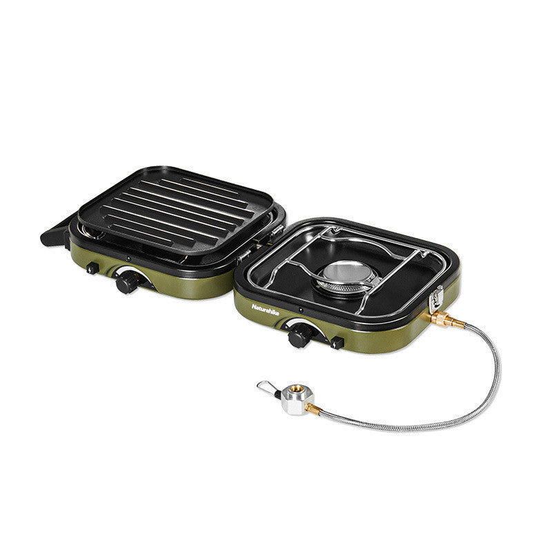 Built-in ignition system on a compact gas stove for hassle-free outdoor cooking.