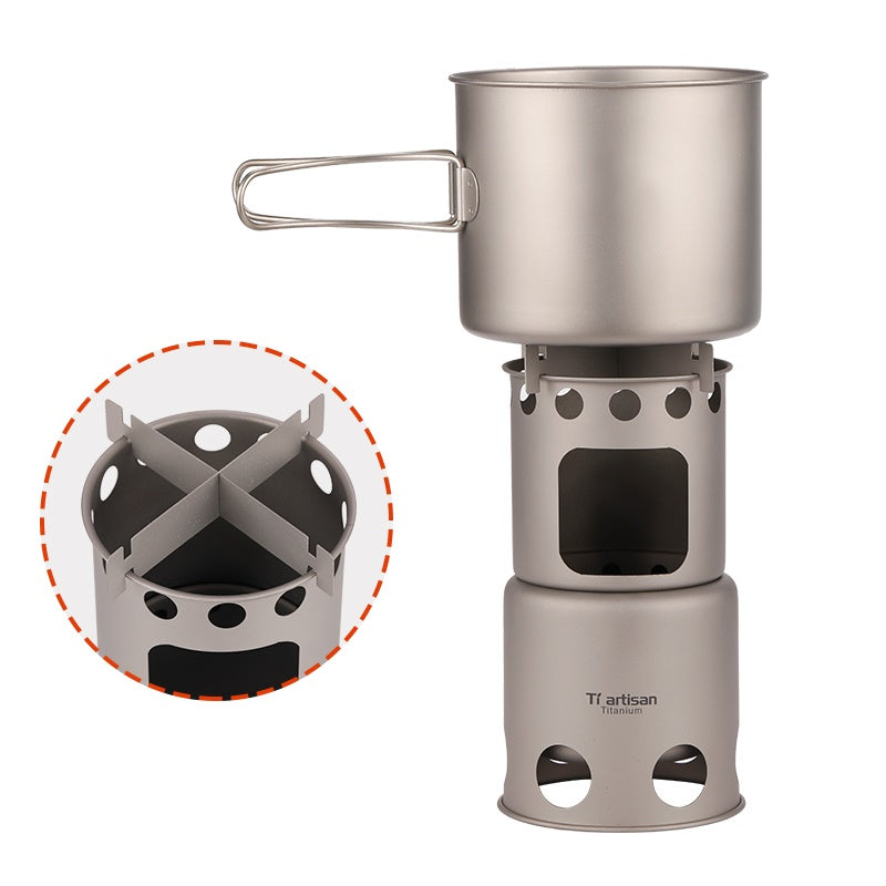 Titanium artisan stove folded into compact palm-sized shape
