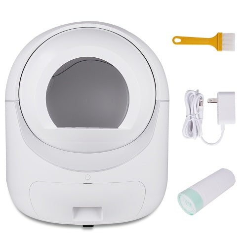 Parts of the Smart Automatic Litter Box disassembled for easy cleaning and maintenance.