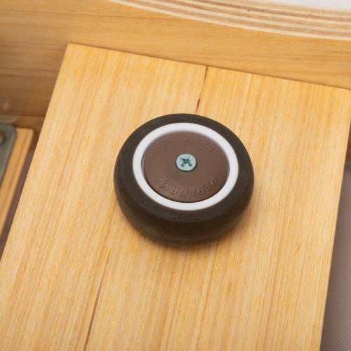 Removable carpet feature shown on wooden cat wheel