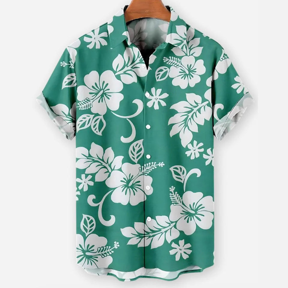 Front view of HX_A1 floral short sleeve lapel shirt for men