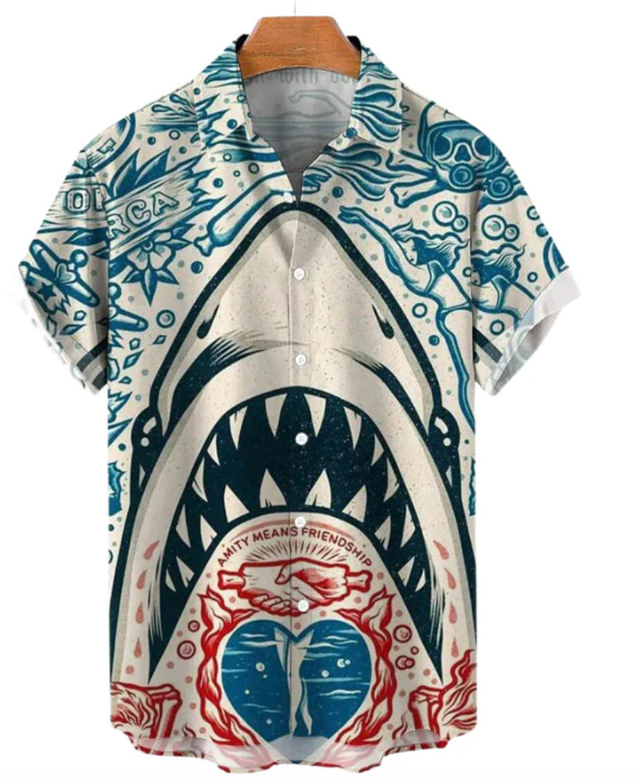 HX_A shirt style hung on wooden hanger showing lapel design