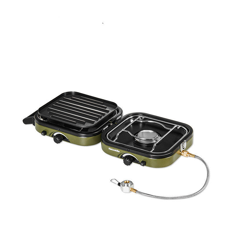 Space-saving foldable gas stove designed for outdoor adventures and cooking.