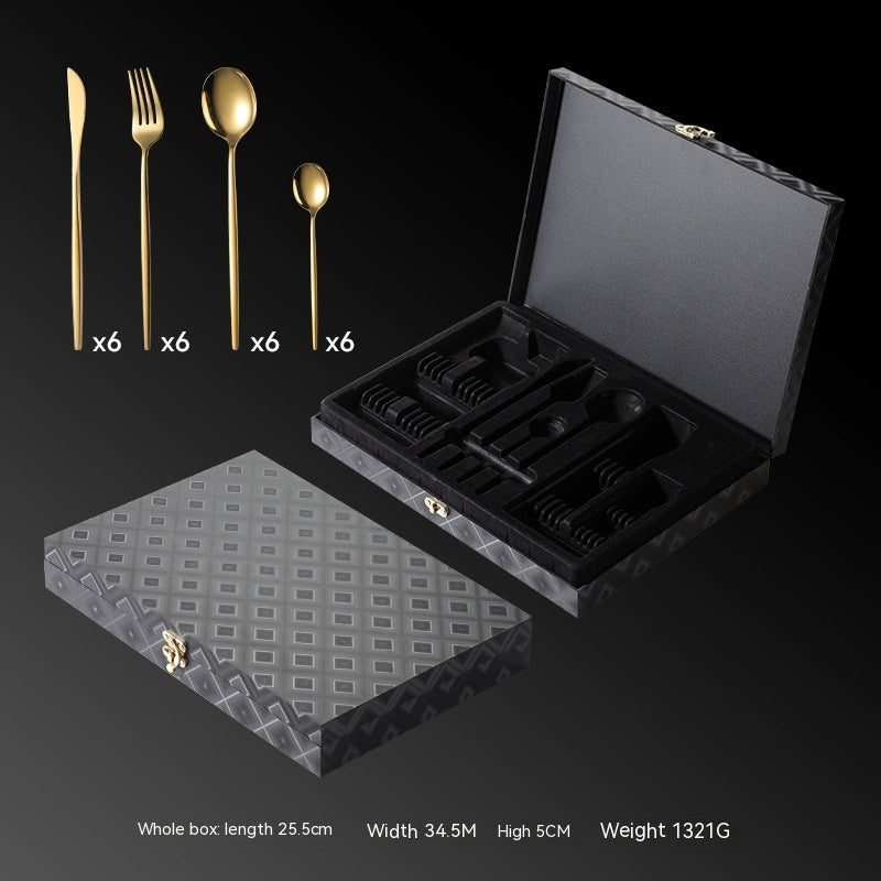 24-piece gold titanium-plated tableware set, ideal for formal dining and special occasions.