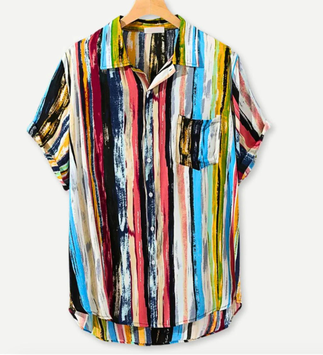Floral shirt HX_A1 paired with light linen trousers