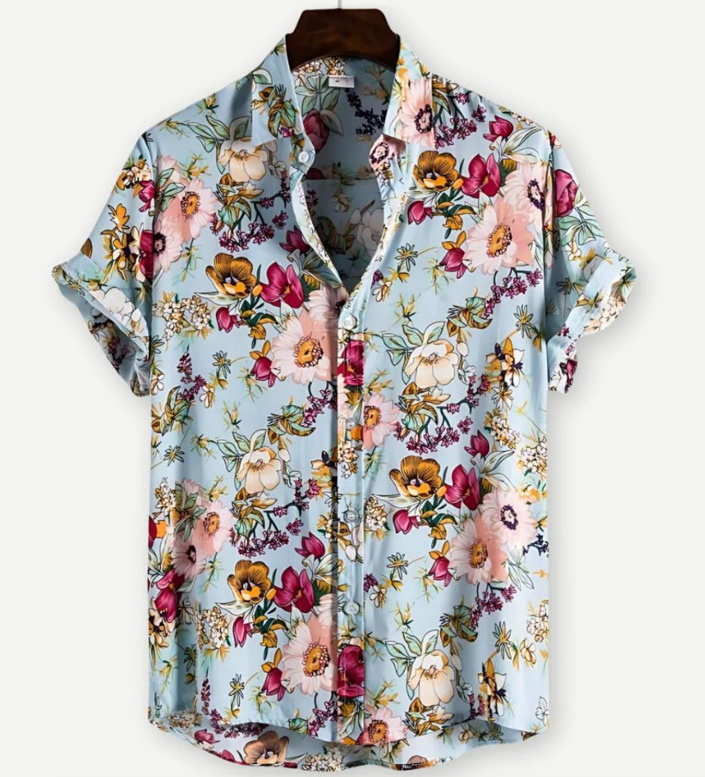Detailed image of shirt buttons and digital floral print HX_A2