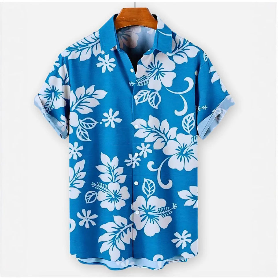 Close-up of floral pattern on HX_A2 men's short sleeve shirt