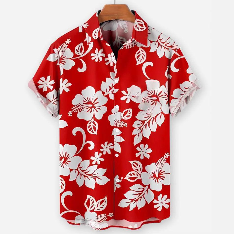 Side view of relaxed floral Hawaiian shirt in HX_A4 style