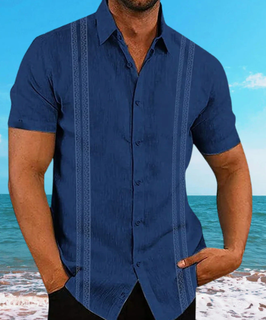 Flat lay image of HX_A9 floral short sleeve shirt for men
