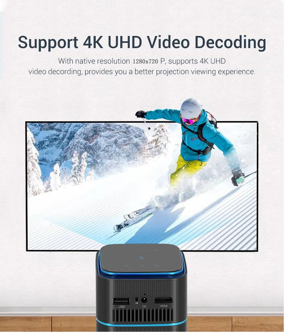 T13S home projector delivering crisp visuals with 1280x720dpi resolution.