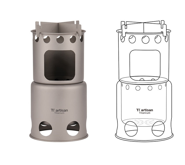 Titanium stove bearing heavy pot, showcasing 20kg capacity