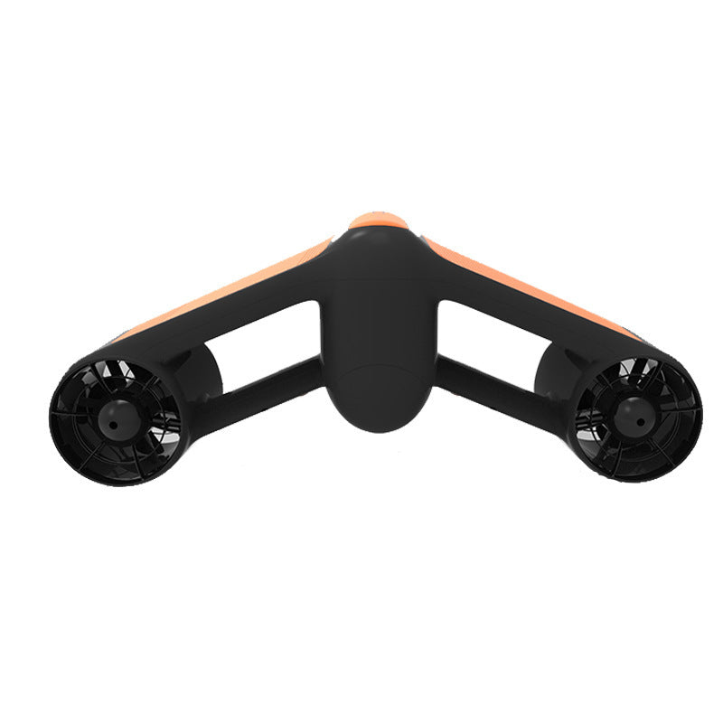 Close-up view of the streamlined and hydrodynamic design of the Underwater Booster UAV for smooth aquatic navigation.