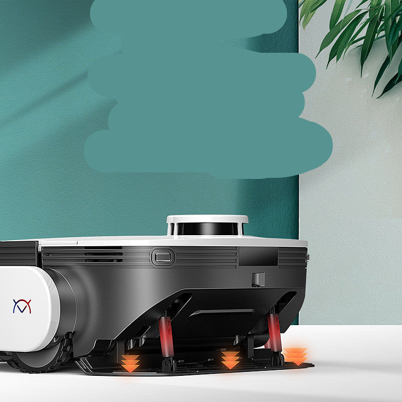 Close-up of the intelligent robot vacuum showcasing its sleek design and compact build.