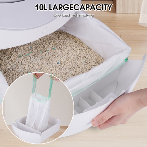 Interior of the Smart Litter Box featuring a 10-liter waste drawer and spacious design.