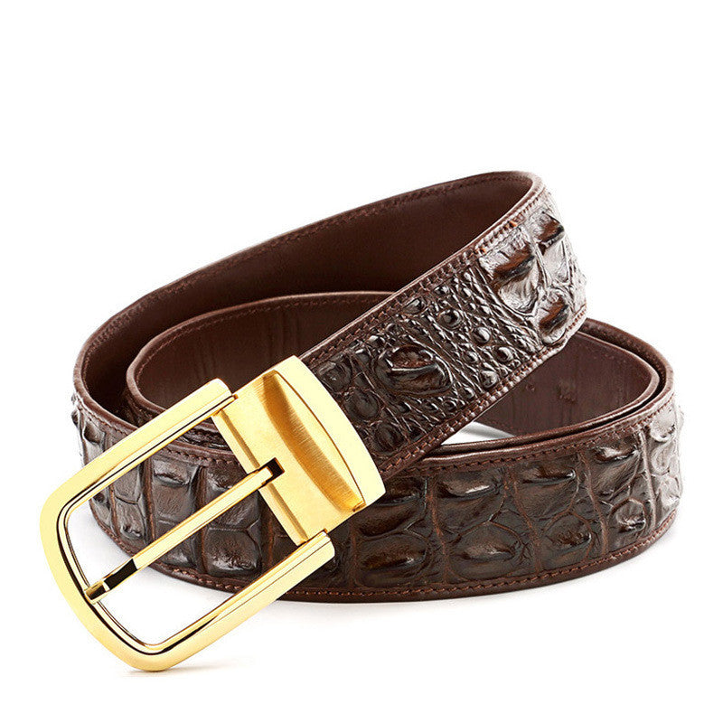 Men's business casual belt in black and brown, crafted from crocodile texture leather.