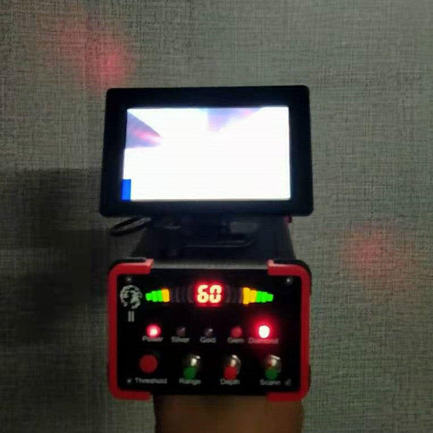 Lightweight metal detector with a rechargeable 12V battery for extended use.