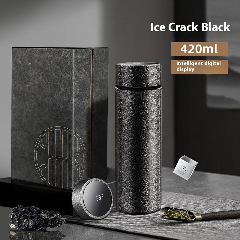 Elegant Ice Crack Black Titanium Vacuum Tumbler with Premium Gift Packaging