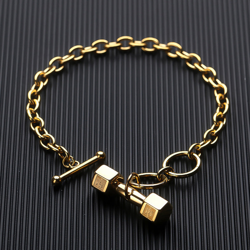 Sleek Silver Titanium Steel Bracelet with Dumbbell Accent