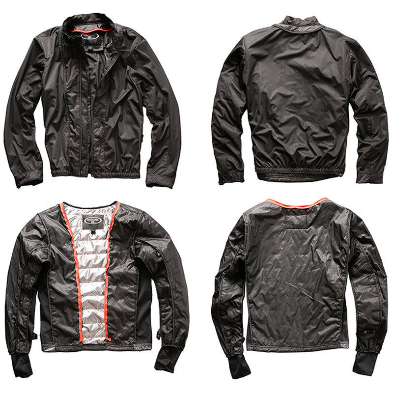 Black slim-fit leather jacket with stand collar, perfect for men who value style and durability.
