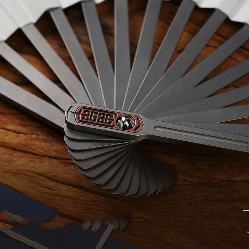Elegant Folding Fan Featuring Stone-Washed Red Copper and Titanium Alloy