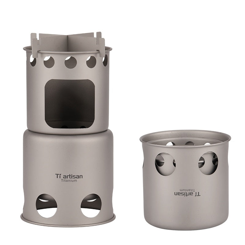 Side profile of WS055T stove showing its sleek titanium build