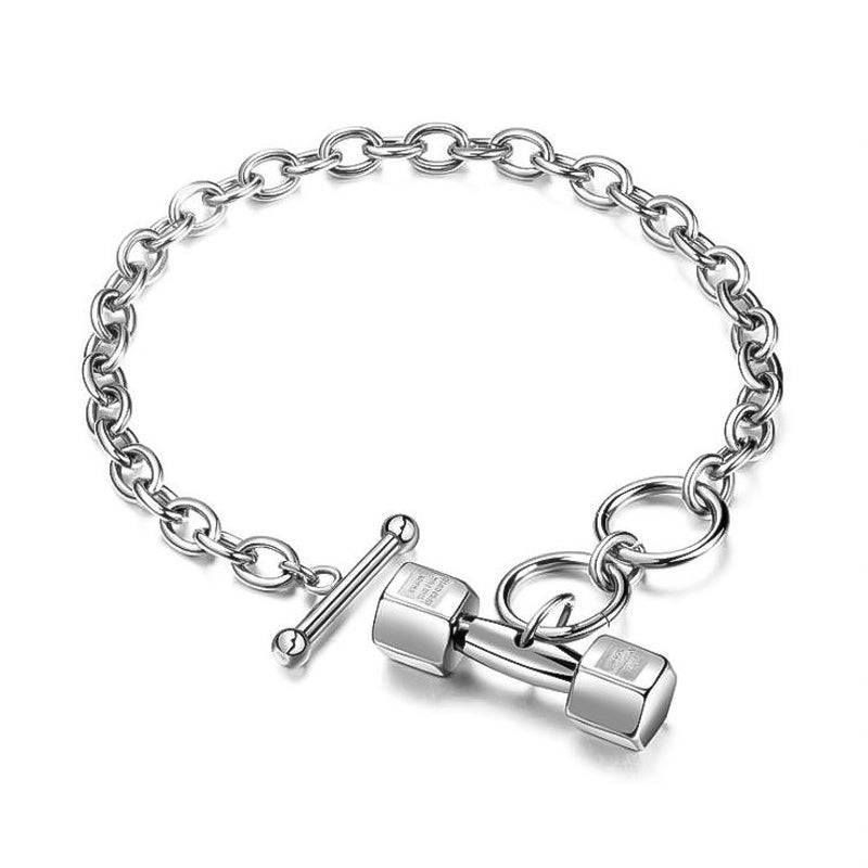Modern Dumbbell Bracelet in Durable Titanium Steel with Cuban Link Design