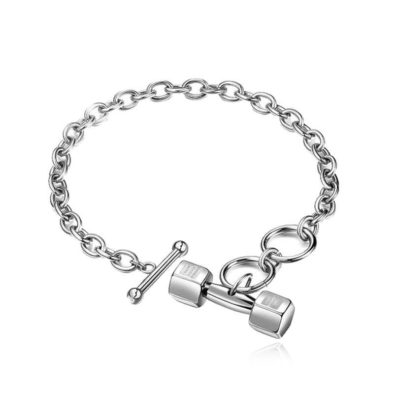 Fitness-Inspired Titanium Steel Dumbbell Bracelet in Gold and Silver