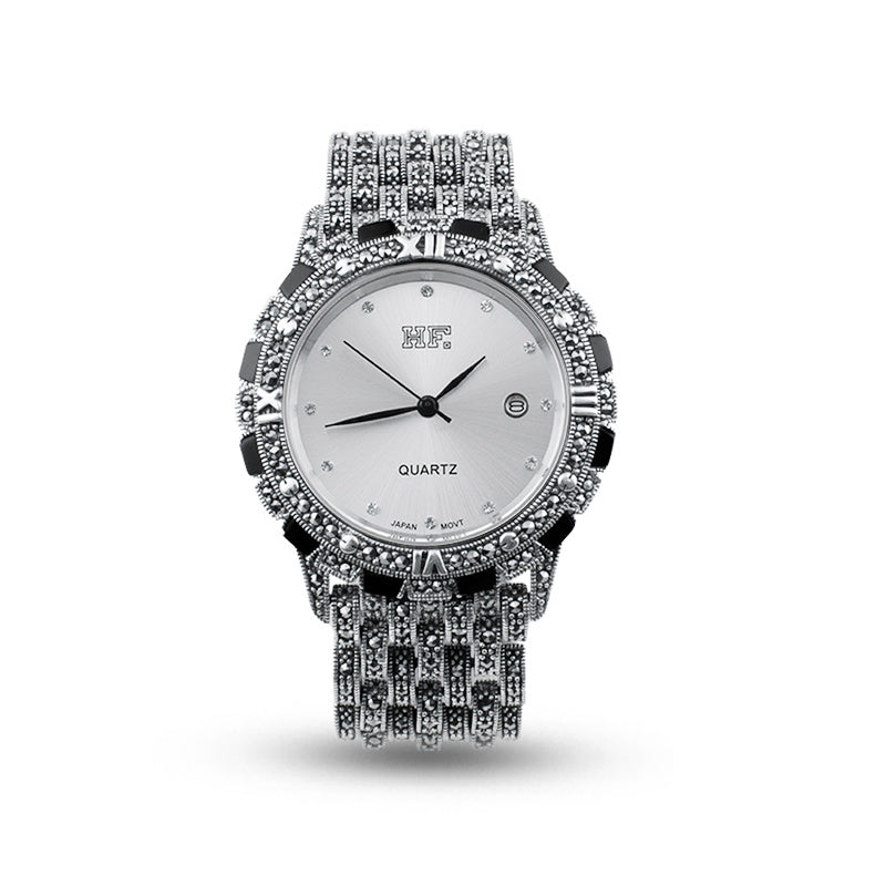 Luxury white dial quartz watch displayed on wrist, perfect for modern wearers.