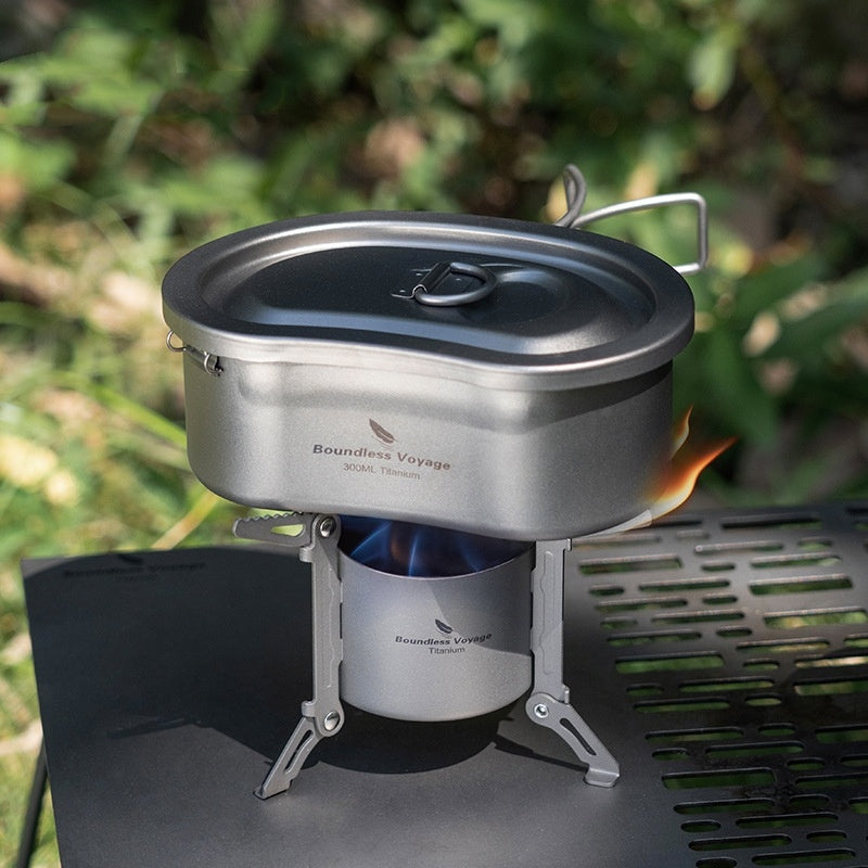 Fully unfolded titanium stove ready for action