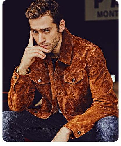 Sleeve and arm detail of men's pigskin biker jacket