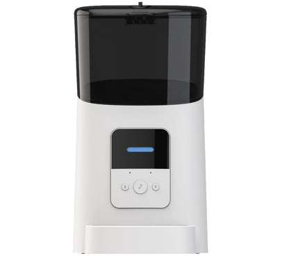Automatic pet feeder dispensing food for a happy pet, ideal for cats and dogs.