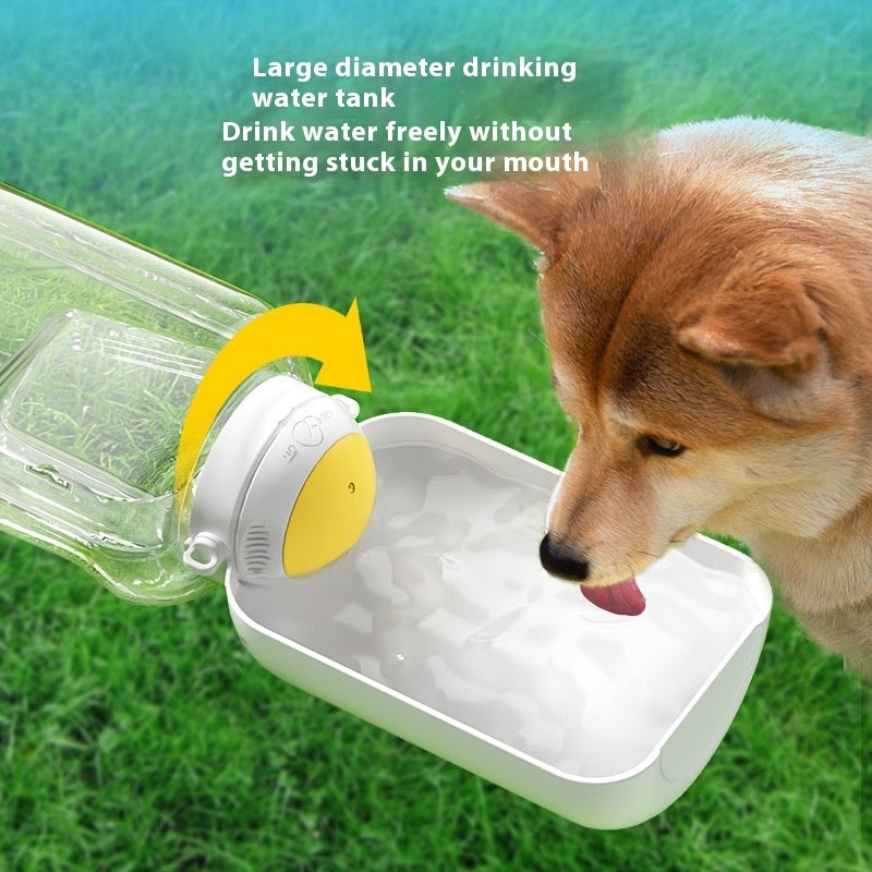 Yellow portable dog water and food bottle, BPA-free and eco-friendly.