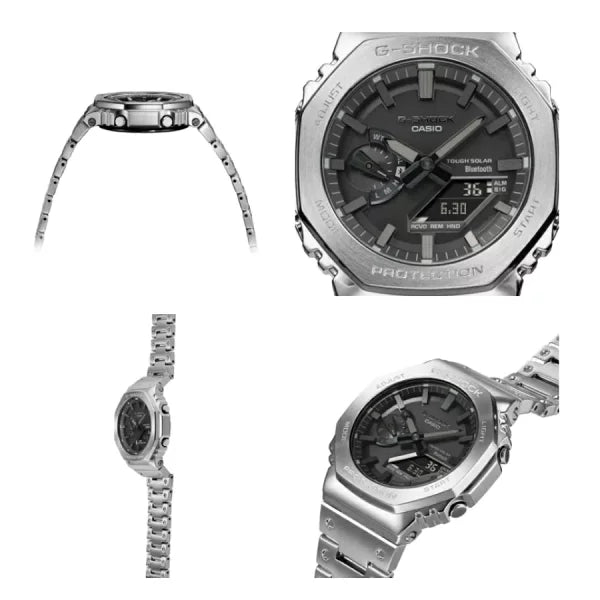 Stainless steel back view of the G-SHOCK GM-B2100D-1AJF with premium craftsmanship.