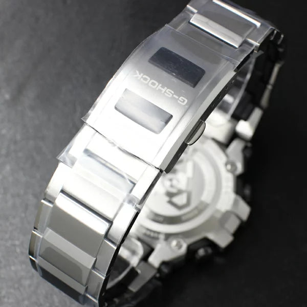 Backside of the G-SHOCK MTG-B3000D-1AJF featuring stainless steel components.