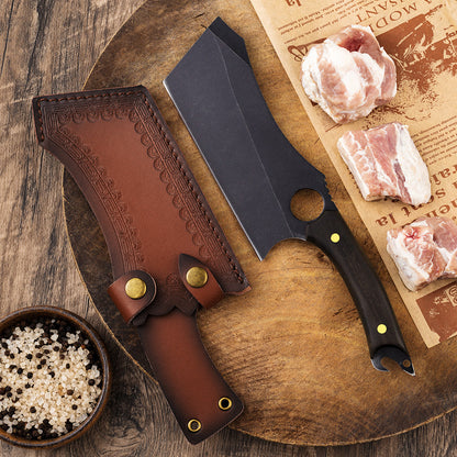 Black titanium ring knife with a multifunctional blade and durable design.