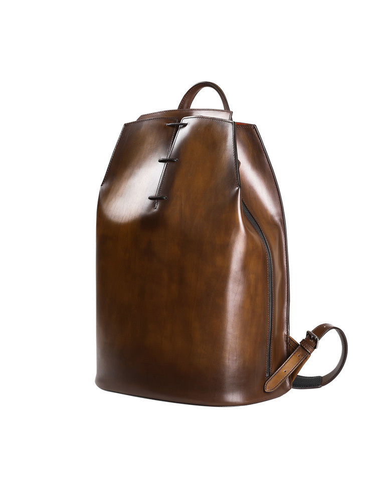 Stylish leather backpack ideal for daily travel and work appointments.