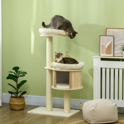 Elevated cat condo with soft resting areas and cozy enclosed space