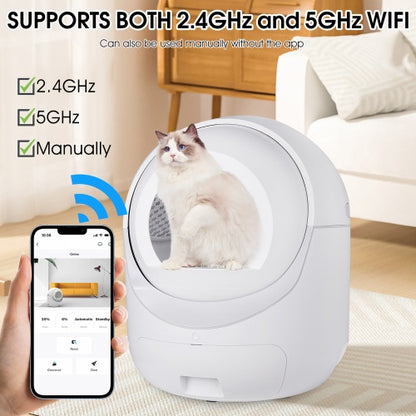 A cat using the Smart Automatic Litter Box, demonstrating its spacious and comfortable design.