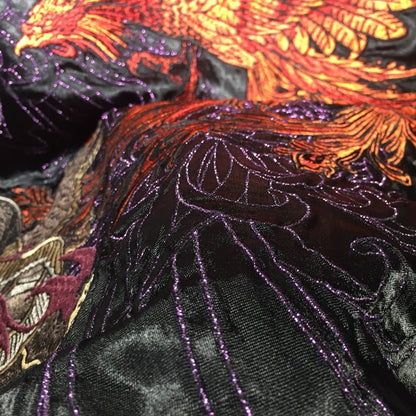 White tiger embroidery detail on satin bomber jacket for men