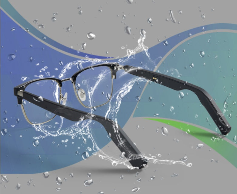 Detailed view of acetate and stainless steel smart glasses frame