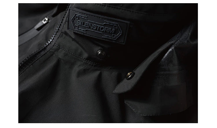 Detailed view of the ePTFE three-layer rubber fabric showcasing the waterproof and breathable texture of the SILENSTORM jacket.