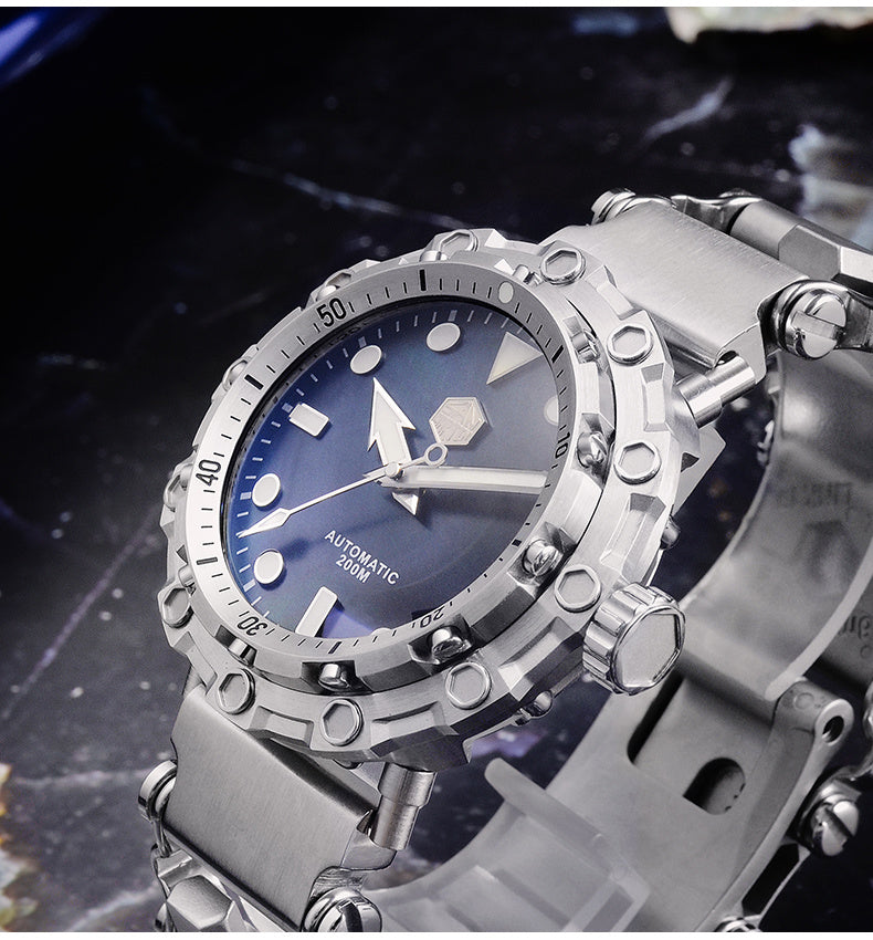Luxurious mechanical watch with synthetic sapphire crystal and automatic movement.