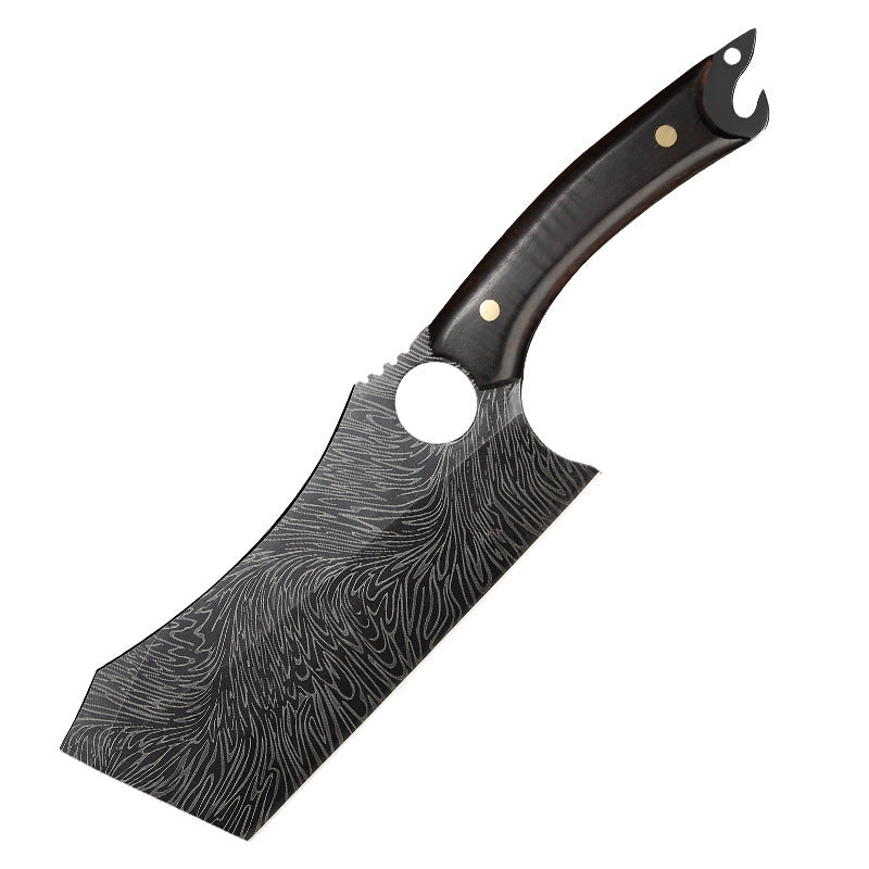 Compact and lightweight black titanium ring knife for daily use and cutting.