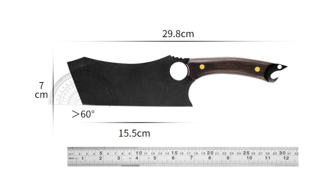 Black titanium ring knife made from 5Cr13 stainless steel for durability.
