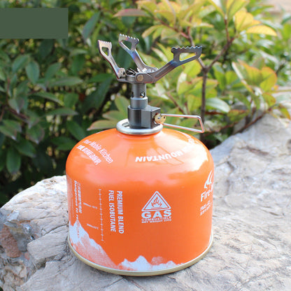 Energy-saving titanium camping stove with durable one-piece structure and propane fuel compatibility.