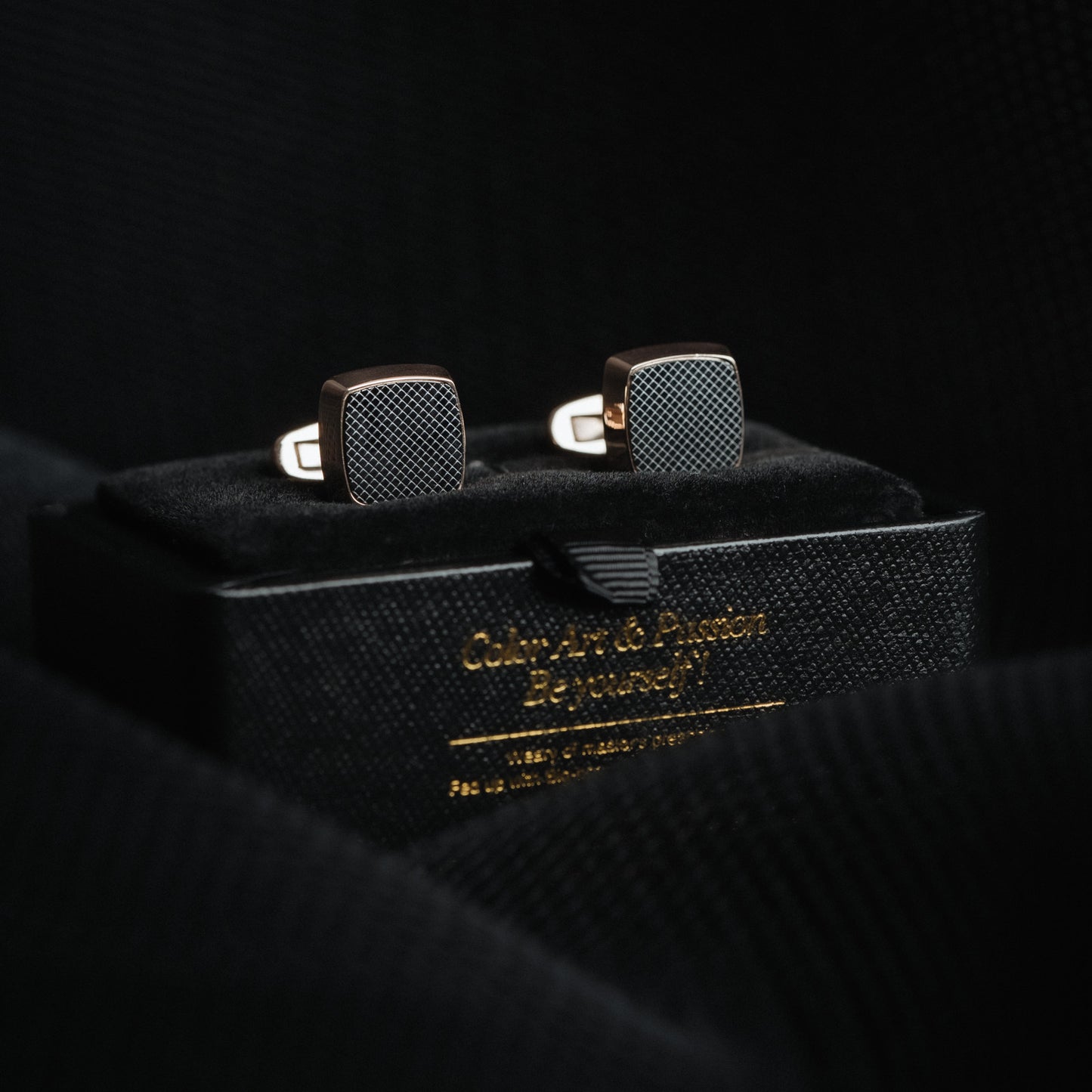 Full View of French Rose Gold Steel Cufflinks for Business and Casual Wear