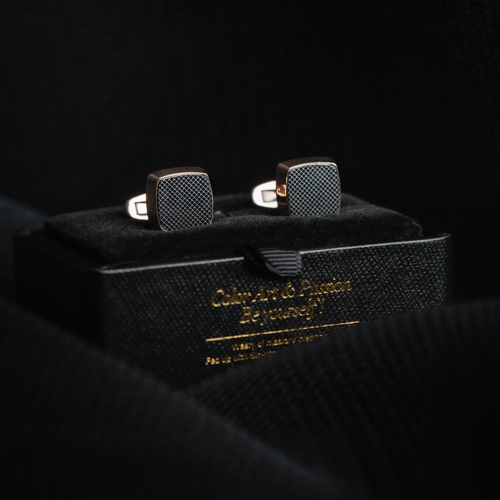 Full View of French Rose Gold Steel Cufflinks for Business and Casual Wear