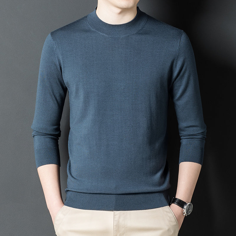 Men’s black crew neck cashmere sweater shown from the front