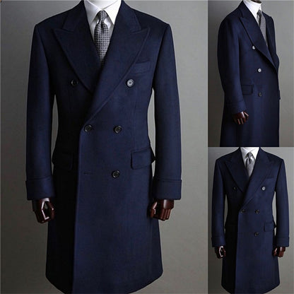 Men’s black double-breasted pure cashmere coat shown from front