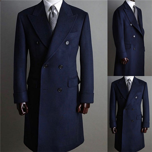 Men’s black double-breasted pure cashmere coat shown from front
